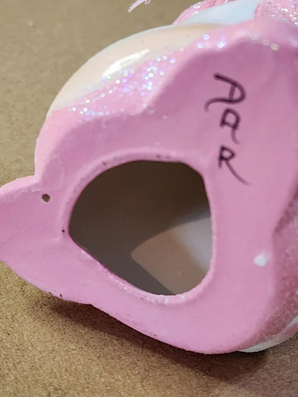 VINTAGE Anthropomorphic Ceramic Bunny Rabbit Pink Glitter Hand Painted Signed
